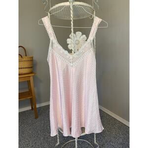 Carole Hochman Dress Vintage Chemise Slip Pink with White Lace Size Medium